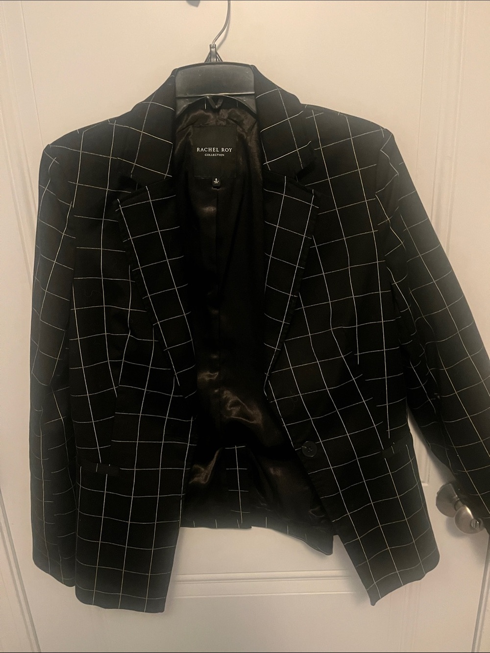 RACHEL Rachel Roy Black Blazer with White Windowpane Grid